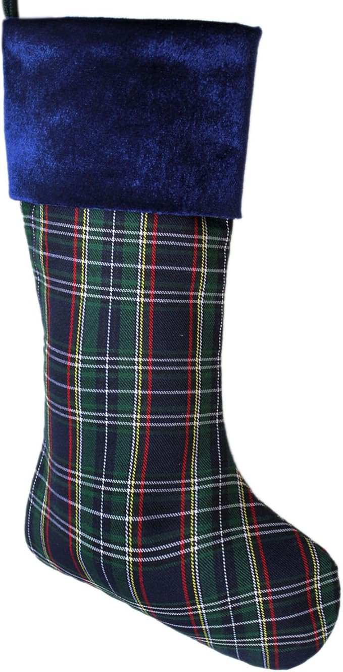 Blue Plaid Velvet Cuff Christmas Stocking Xmas Tree Decor Festival Party Ornament 10"x18" / 10-15... | Amazon (US)