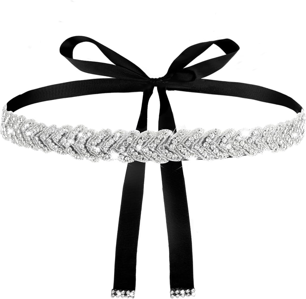 Silver Bridal Wedding Dress Belt, Adjustable Sparkly Rhinestone Belt for Formal Dress, Rhinestone... | Amazon (US)