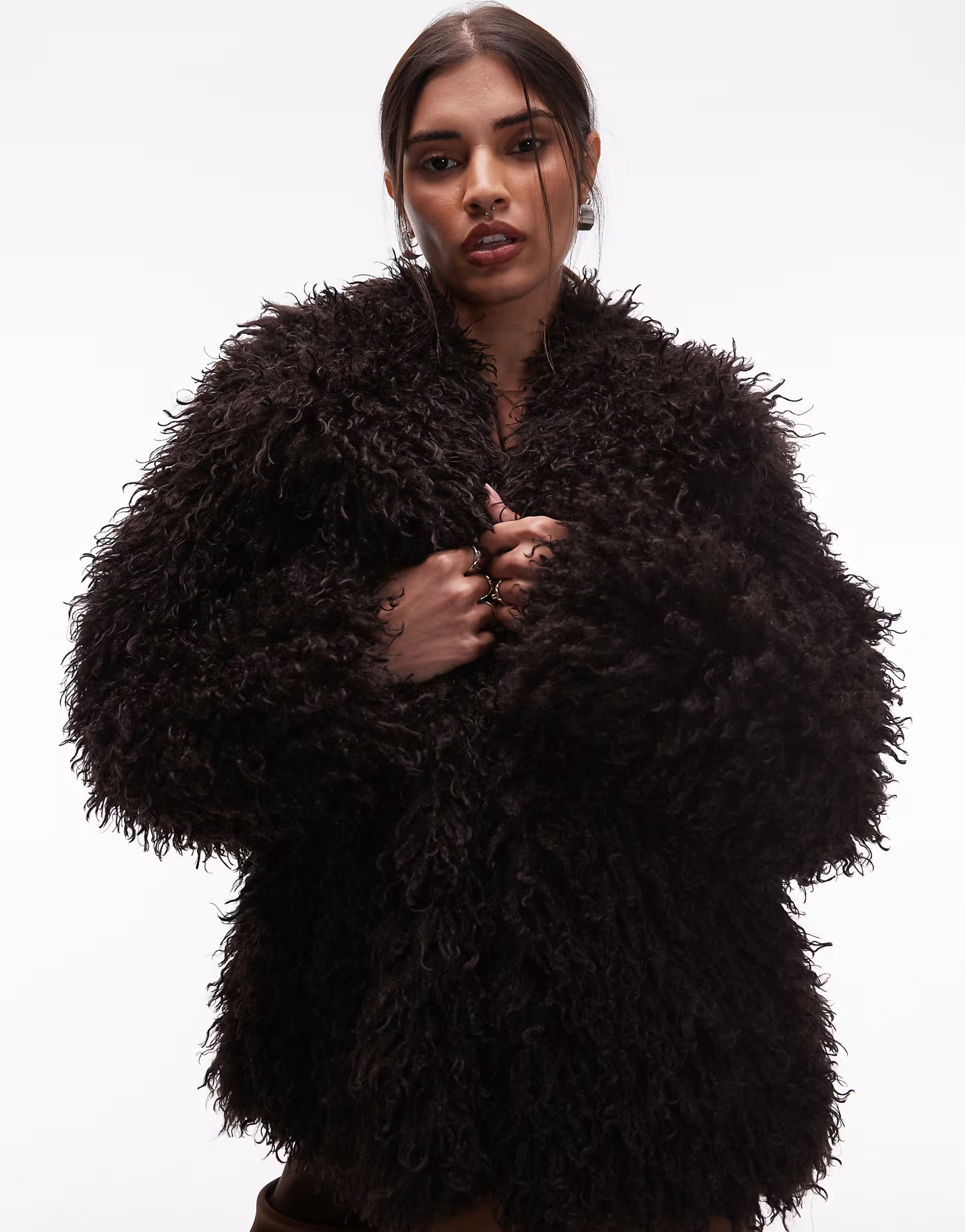 & Other Stories shaggy faux fur jacket in brown | ASOS (Global)