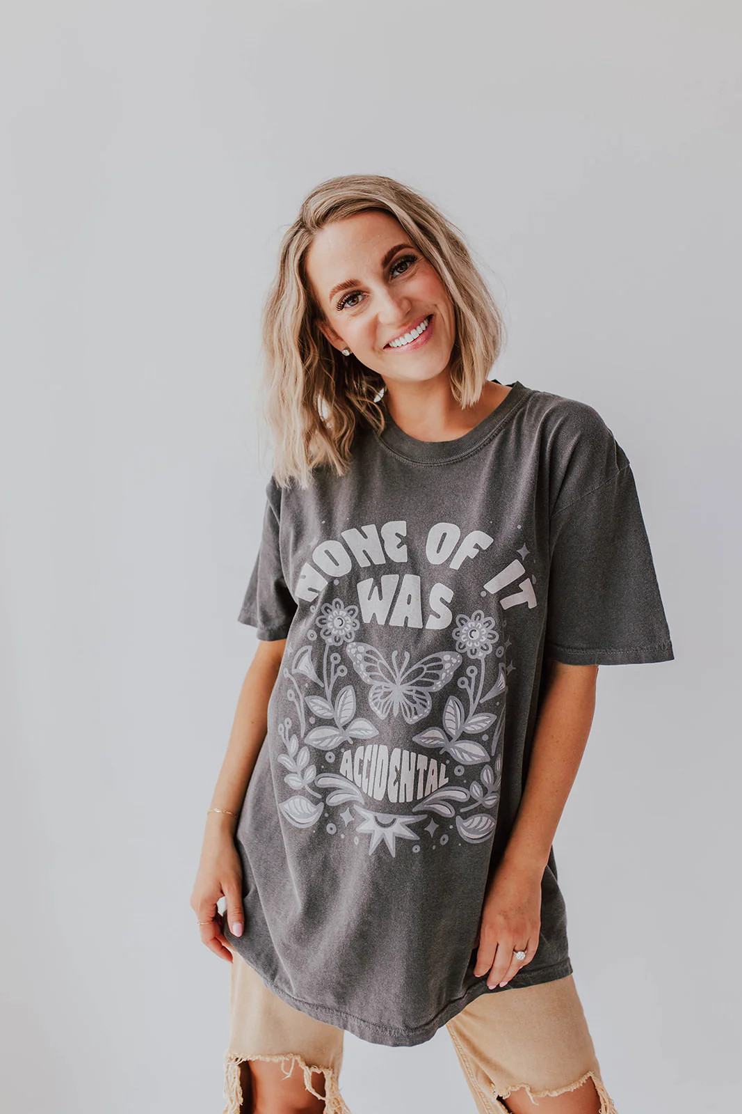 NONE OF IT WAS ACCIDENTAL TEE IN CHARCOAL BY PINK DESERT | Pink Desert