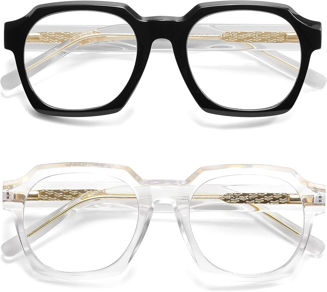 AMOMOMA 2 Pack Retro Square Reading Glasses for Women Men,Spring Hinge Blue Light Computer Reader... | Amazon (US)