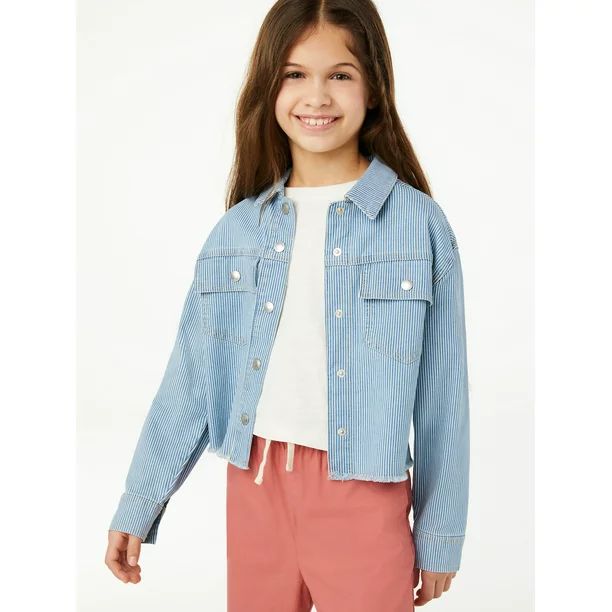 Free Assembly Girls' Cut-Off Striped Denim Jacket, Sizes 4-18 | Walmart (US)
