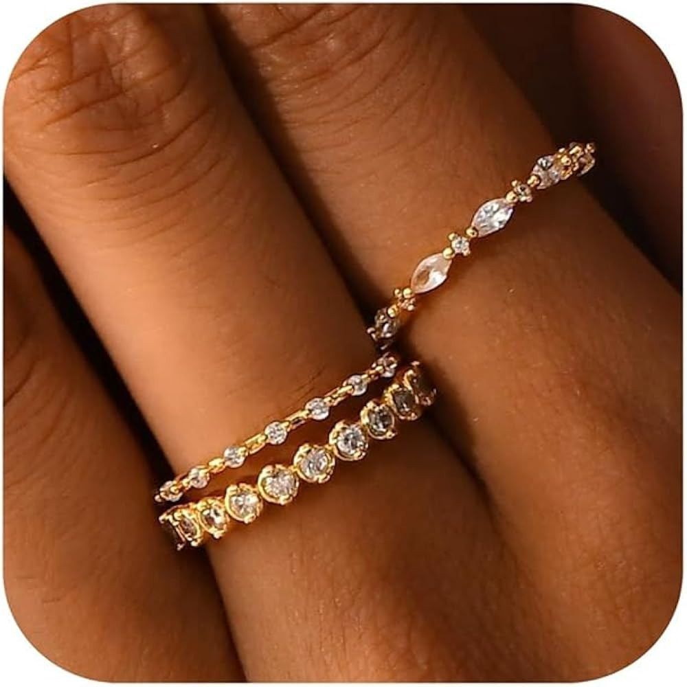 Kainier 3PCS Stackable Gold Rings for Women 1mm 14K Gold Plated Dainty Thin Pinky Rings for Women... | Amazon (US)