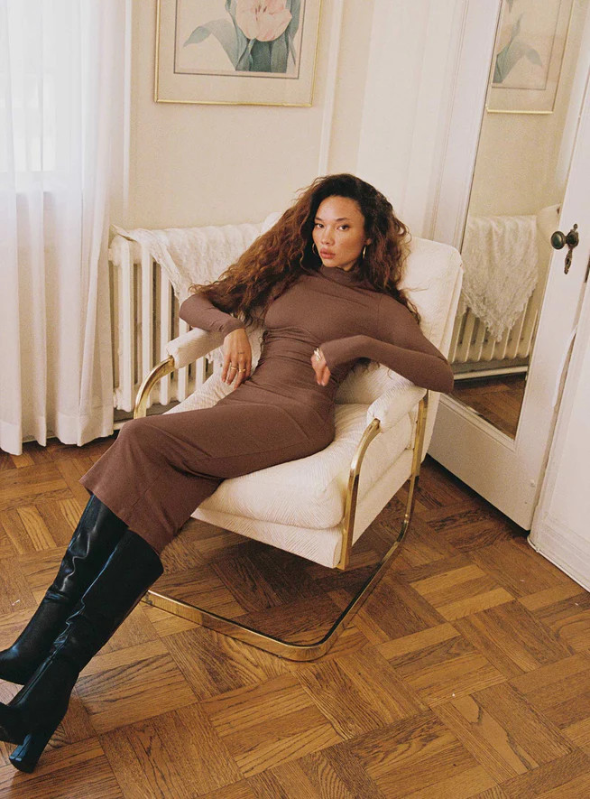 Llandil Long Sleeve Midi Dress Brown | Princess Polly US