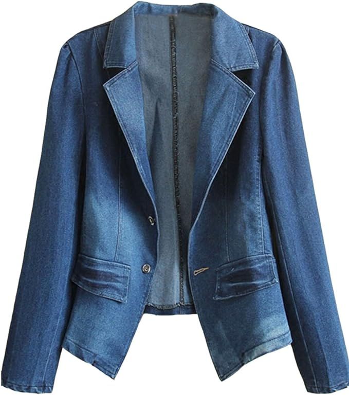 HOOBEE DENIM Women's Long Sleeve Denim Blazer Jacket Suits | Amazon (US)