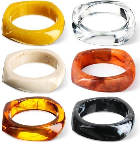 Landical Colorful Square Acrylic Resin Bangle Bracelet Wide Geometric Irregular Wristbands Women | Amazon (US)