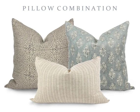 PILLOW COMBO  Spring Neutrals Cream Wool Pillow Floral Blue | Etsy | Etsy (US)