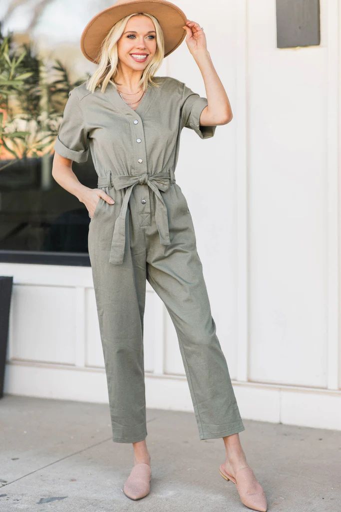 All In My Head Olive Green Utility Jumpsuit | The Mint Julep Boutique