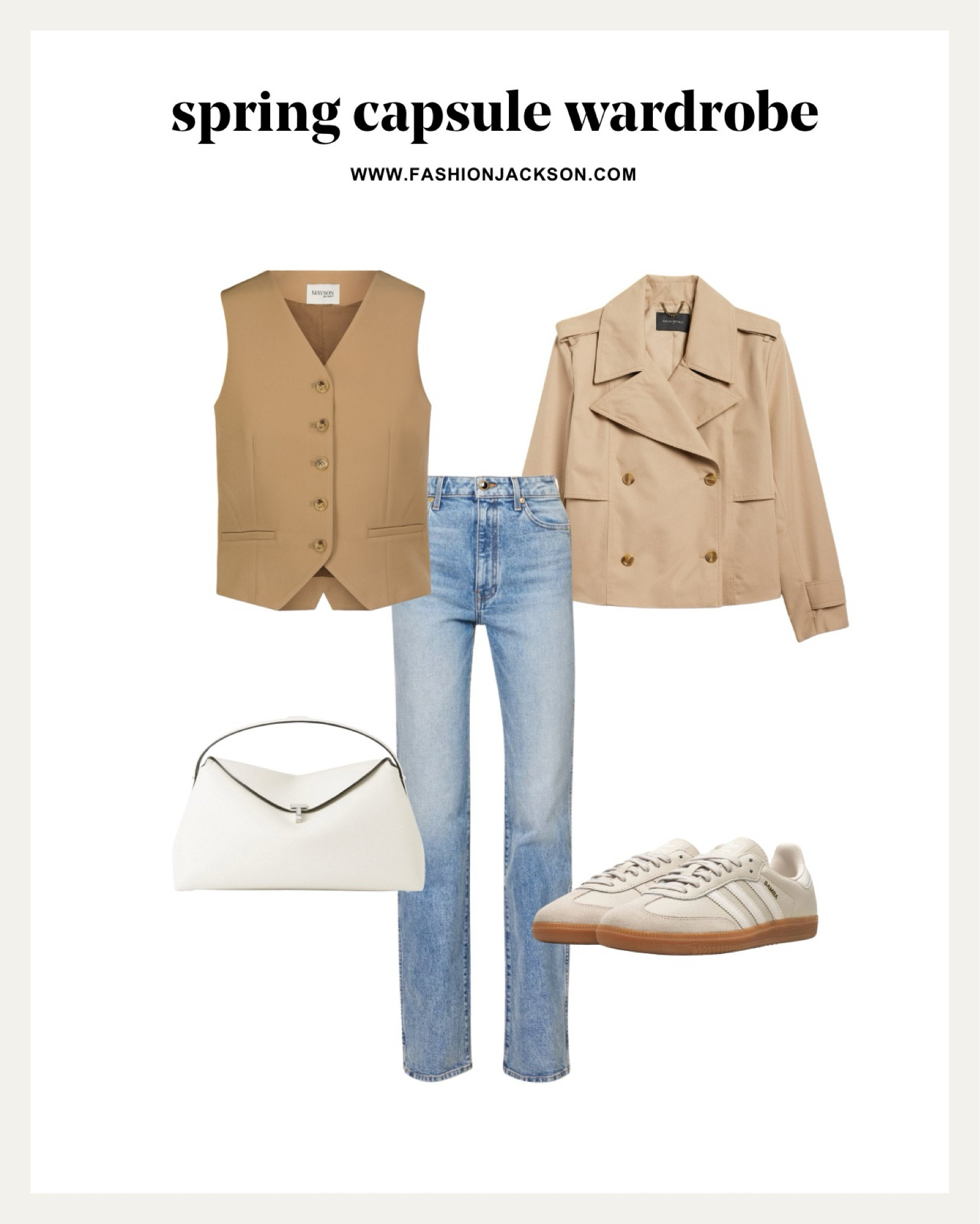 2024 Spring Capsule Wardrobe #springfashion #capsulewardrobe #springoutfit #springcapsule #vest #trench #sambas #sambasoutfit #fashionjackson

#LTKshoecrush #LTKstyletip #LTKSeasonal