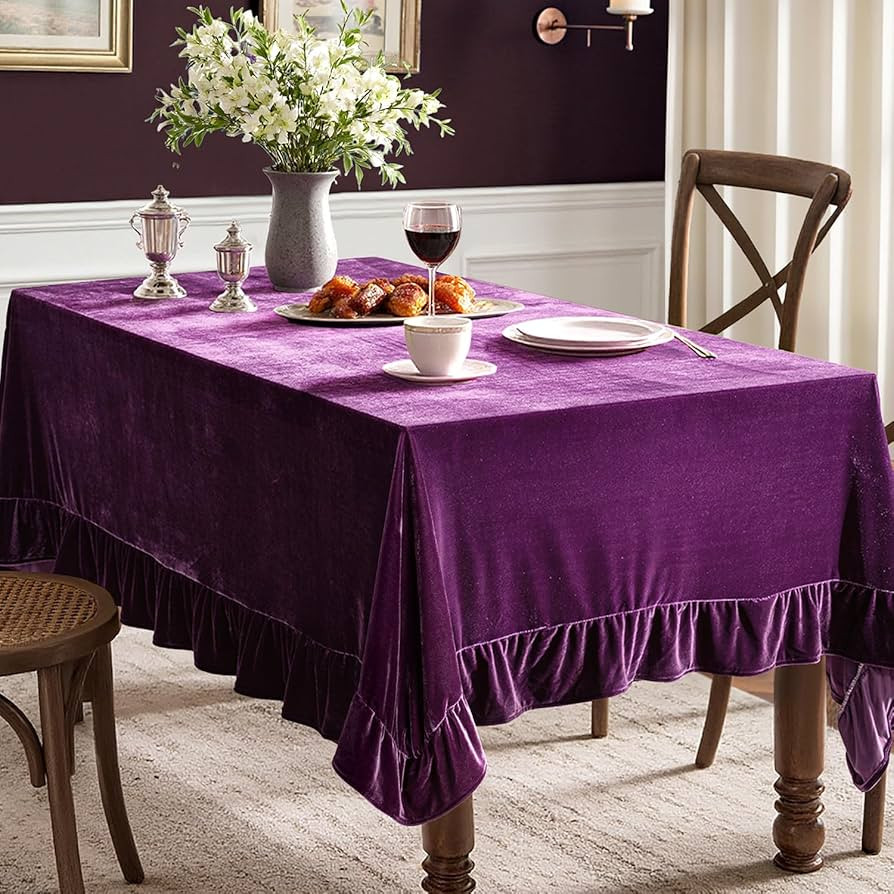 MIULEE Velvet Table Cloth with Decorative Ruffle Edge Luxurious Soft Washable Rectangular Tablecl... | Amazon (US)
