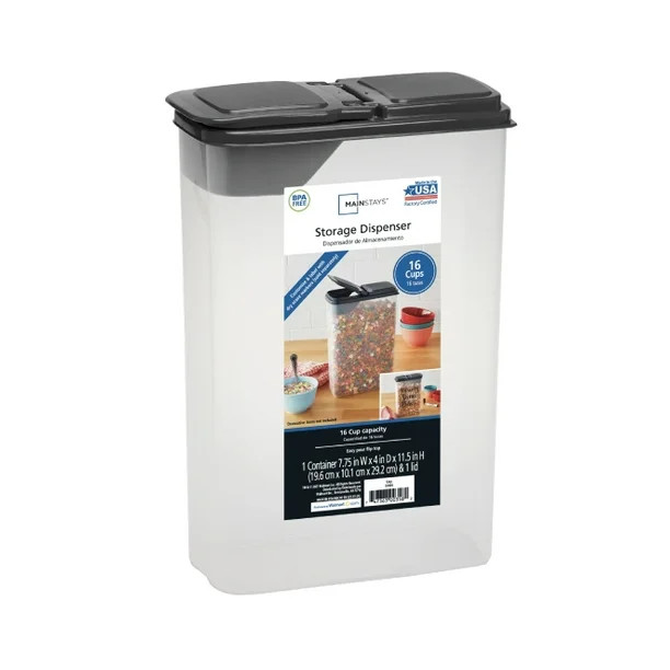 Mainstays Small Cereal Dispenser, 16 Cups - Clear Plastic, Gray Lid - Walmart.com | Walmart (US)