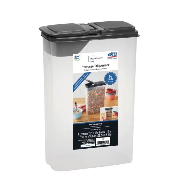 Mainstays Small Cereal Dispenser, 16 Cups - Clear Plastic, Gray Lid - Walmart.com | Walmart (US)