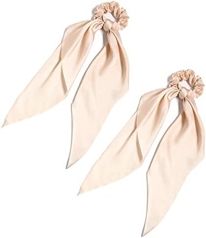 Pack of 2 Knotted Bow Hair Scrunchies Elastic Hair Scarf Black Hair Ties Bands Satin Hair Ribbon Scr | Amazon (US)