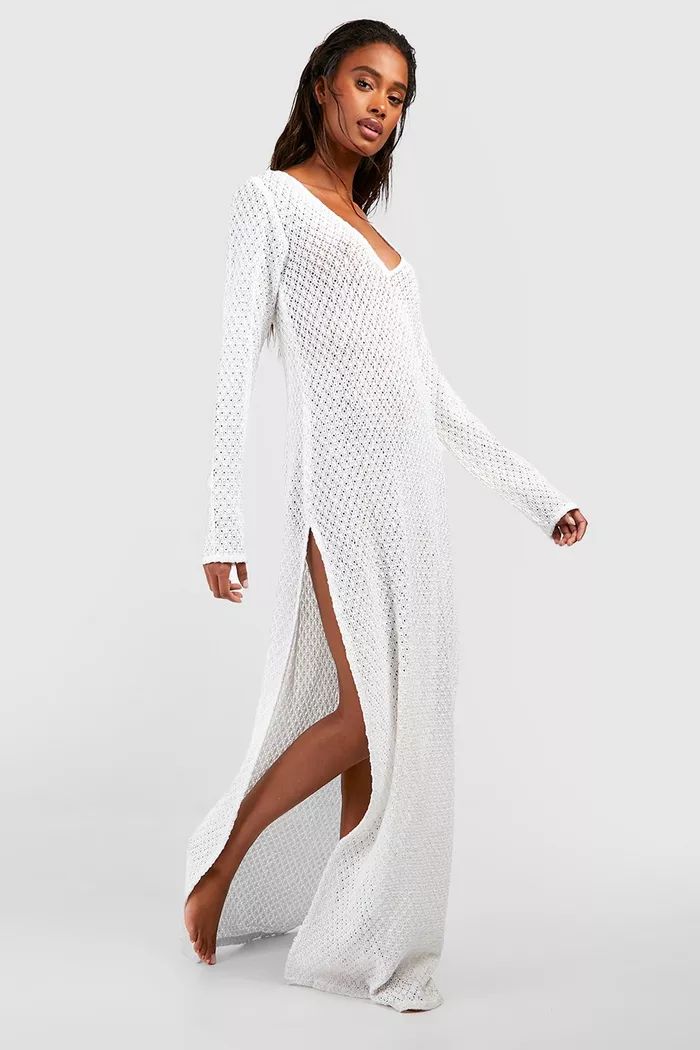 Crochet Split Sides Beach Maxi Dress | Boohoo.com (US & CA)