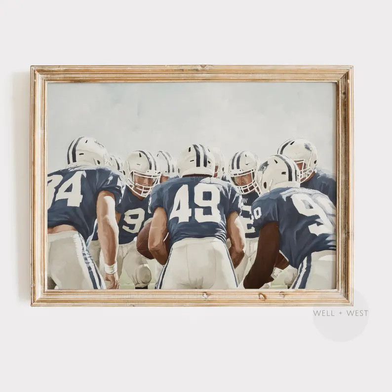 Football Players Print | Vintage Style Football Player Huddle | Boys Room Printable Art | Sports ... | Etsy (Global)