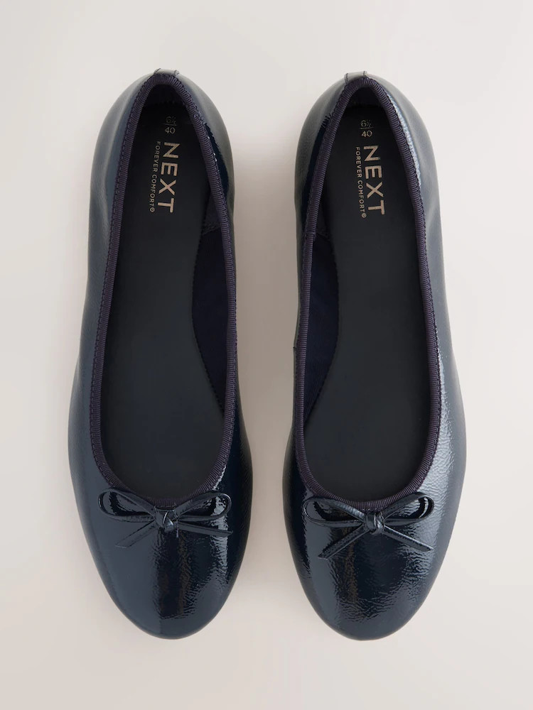 Navy Patent Standard/Wide Fit Round Toe Ballerina Shoes | Next AU