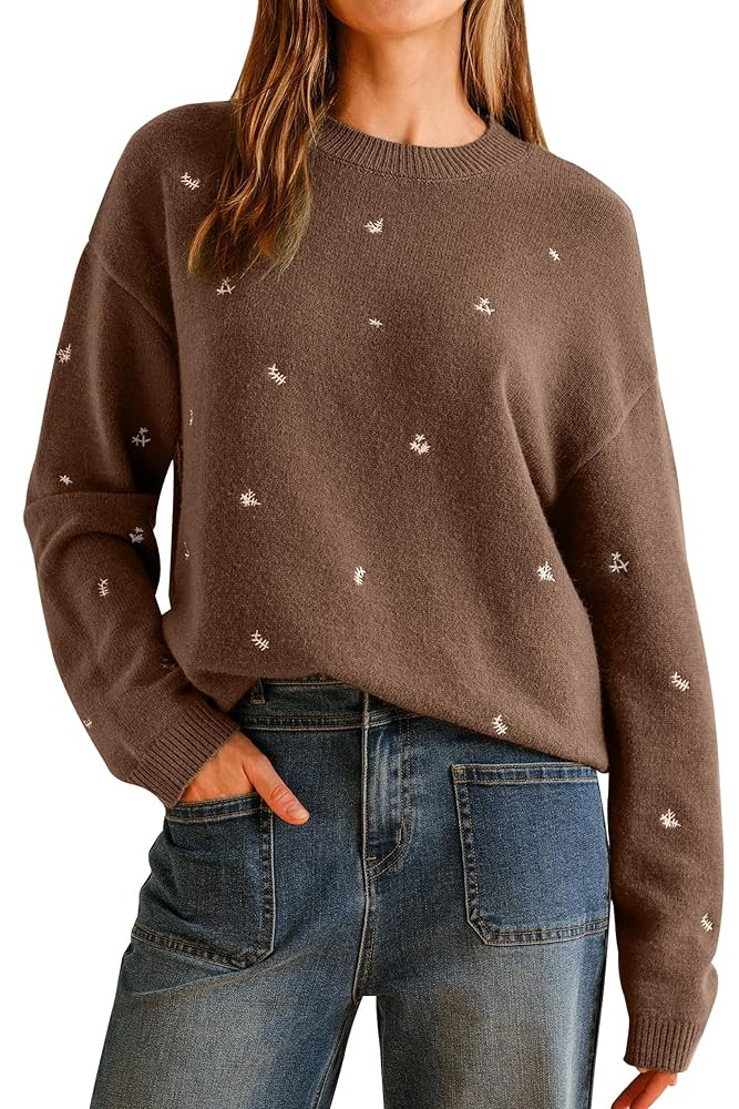 Arach&Cloz Womens Wool Blend Embroidery Floral Oversized Fit Sweater Trendy 2025 | Amazon (US)