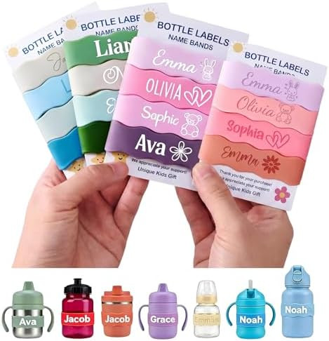 4 Piece Personalized Water Bottle Labels Custom Name Labels for Daycare, Reusable Water Bottle Ba... | Amazon (US)