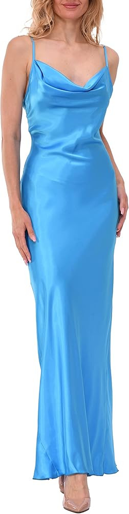 LBISSE Satin Cowl Neck Slip Maxi Dress | Amazon (US)