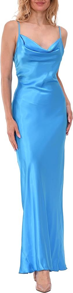LBISSE Maxi Dress for Women Satin | 100% Polyester | Cowl Neck Maxi Dress for Women with Cowl-Nec... | Amazon (US)