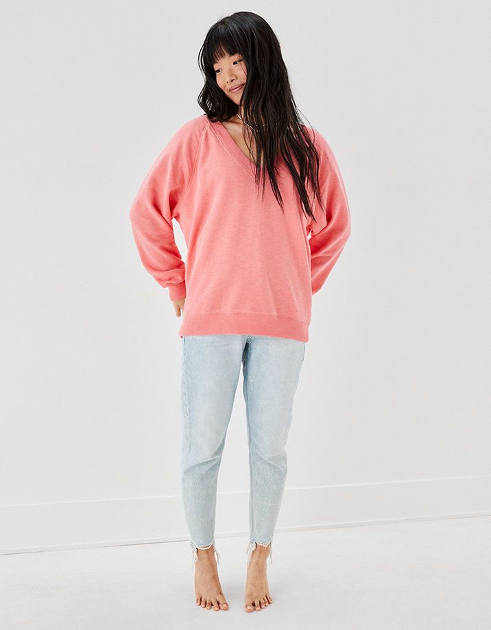 AE Oversized V-Neck Sweatshirt | American Eagle Outfitters (US & CA)