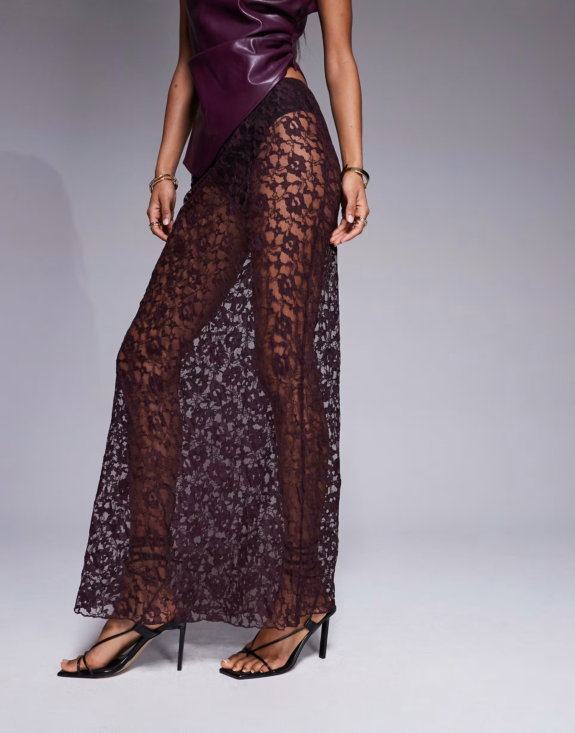 ASOS DESIGN lace bias maxi skirt in burgundy  | ASOS | ASOS (Global)