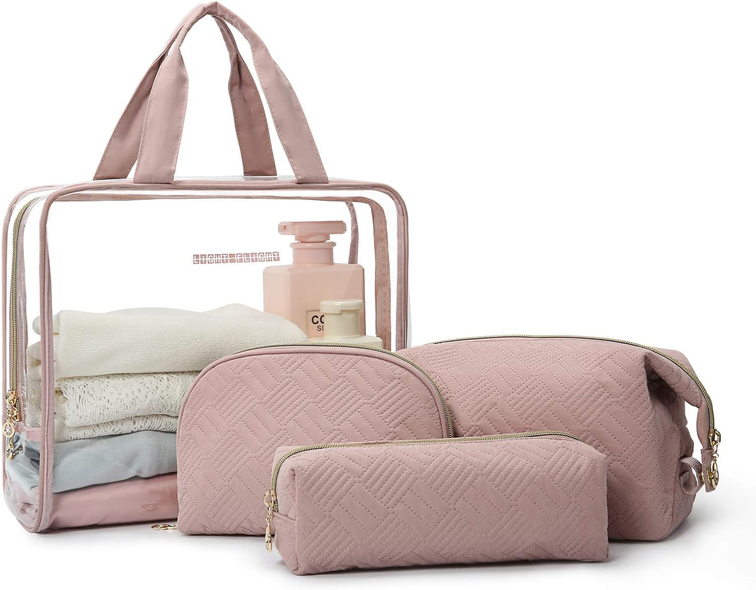 Makeup Bag, LIGHT FLIGHT 4 in 1 Cosmetic Bags for Women Travel Makeup Organizer Clear PVC Toiletr... | Amazon (US)