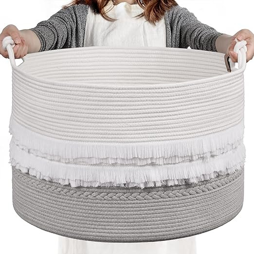 CherryNow Extra Large Rope Basket for Toys, Grey Blanket Basket for Living Room, Entryway, Nurser... | Amazon (US)