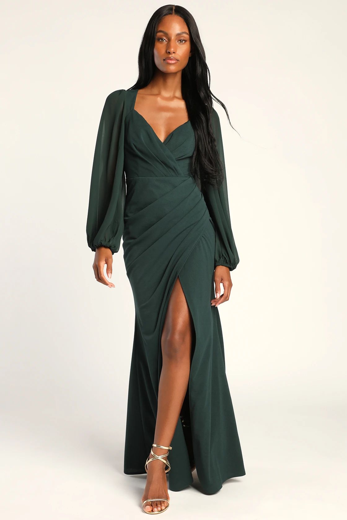 Regal Elegance Green Long Sleeve Surplice Mermaid Maxi Dress | Lulus (US)