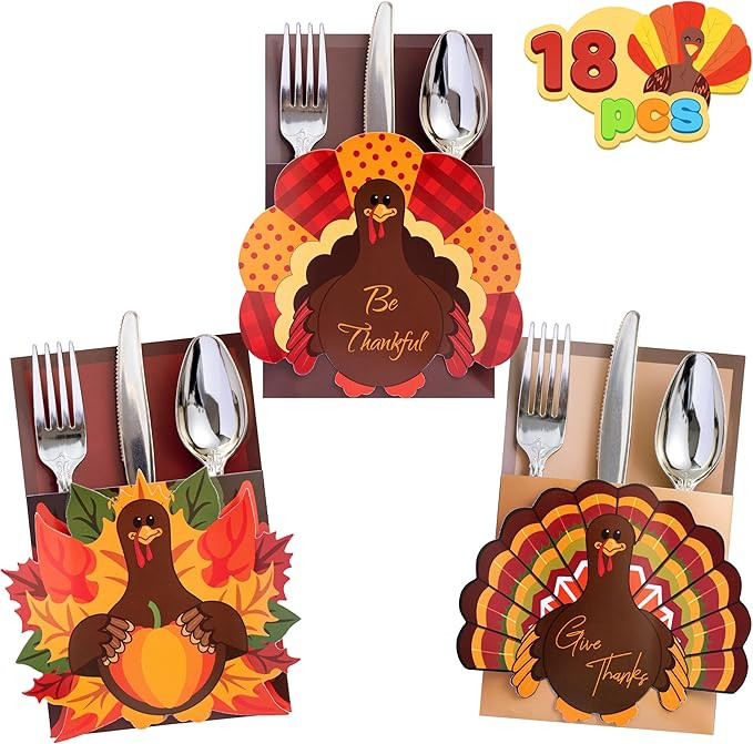 JOYIN 18 Count Thanksgiving Cutlery Holder Set for Thanksgiving Turkey Utensil Décor, Autumn Fal... | Amazon (US)