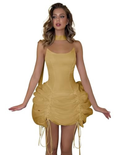 Strapless Tulle Homecoming Dresses for Women Aline Bubble Formal Evening Dress Corset Mini Wedding Party Dress Size6 Gold | Amazon (US)