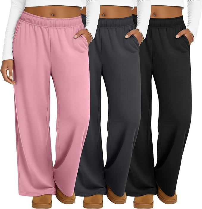3 Pack Women's Plus Size Sweatpants Casual Wide Leg Interior Drawstring High Waist Yoga Baggy Pan... | Amazon (US)