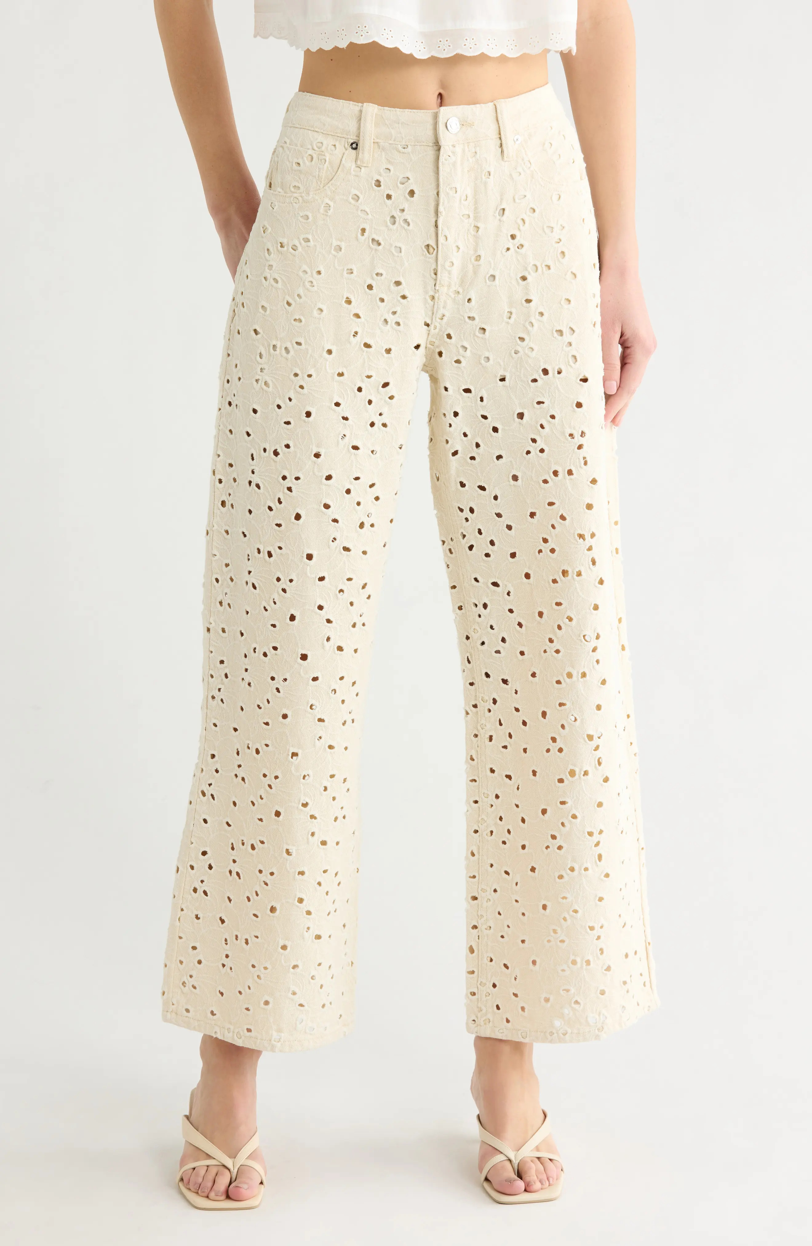 Embroidered Eyelet High Waist Straight Leg Jeans (Women) | Nordstromrack | Nordstrom Rack