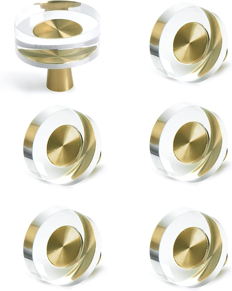 JEREVER 6 Pack Glass Crystal Knobs Brass Drawer Pull Cabinet Handle Gold Furniture Hardware for D... | Amazon (US)