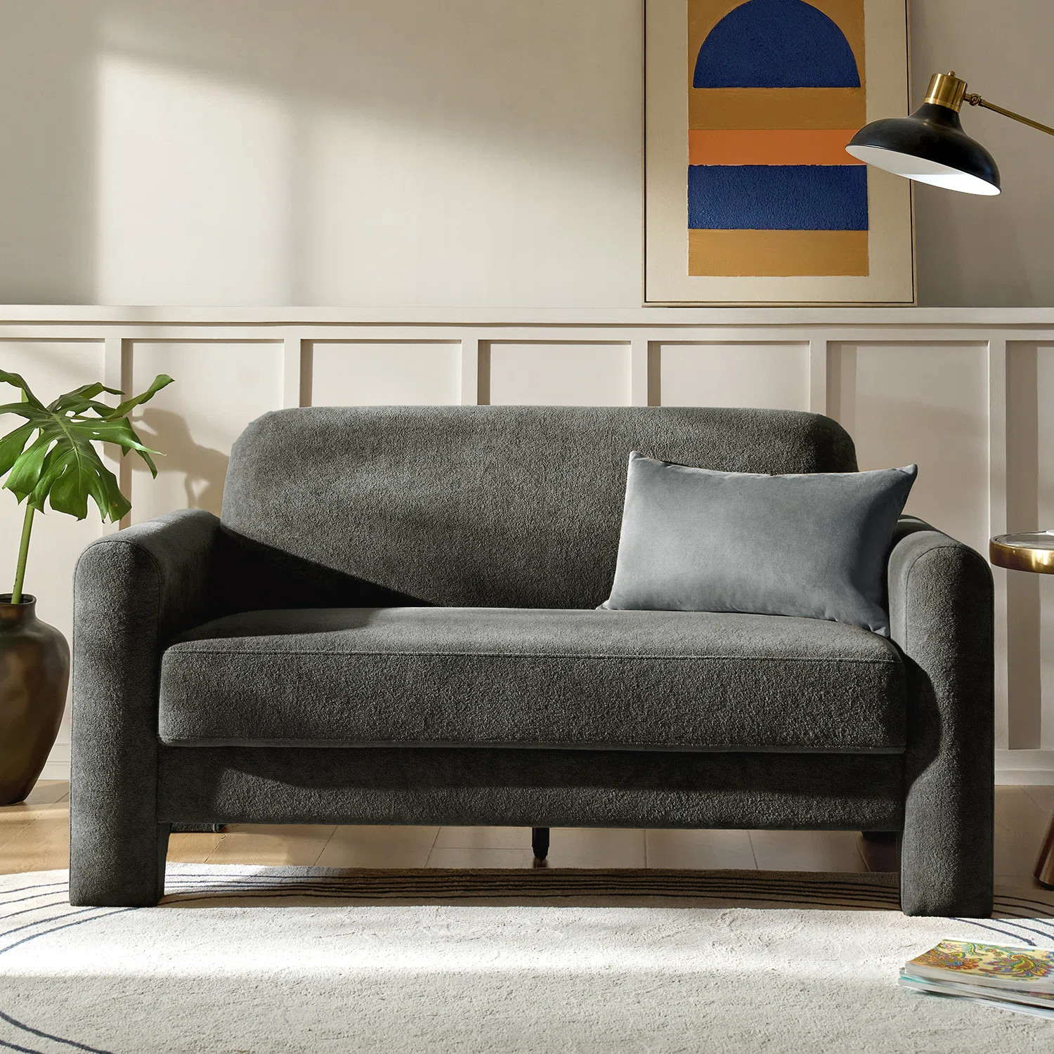 Ebern Designs Werts 59.5" Modern Curved Chenille Loveseat Sofa & Reviews | Wayfair | Wayfair North America