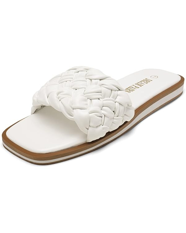 DREAM PAIRS Women's Square Open Toe Slide Sandals Cute Slip on Braided Strap Rhinestone Flat Sand... | Amazon (US)