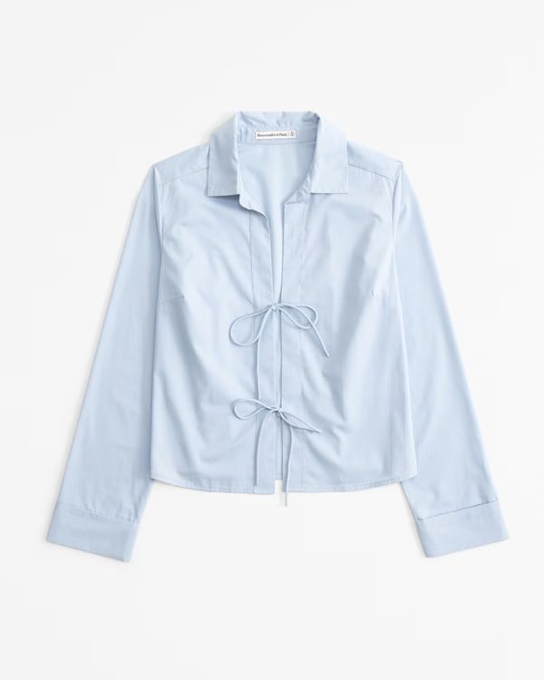 Women's Long-Sleeve Poplin Tie-Front Shirt | Women's Tops | Abercrombie.com | Abercrombie & Fitch (US)