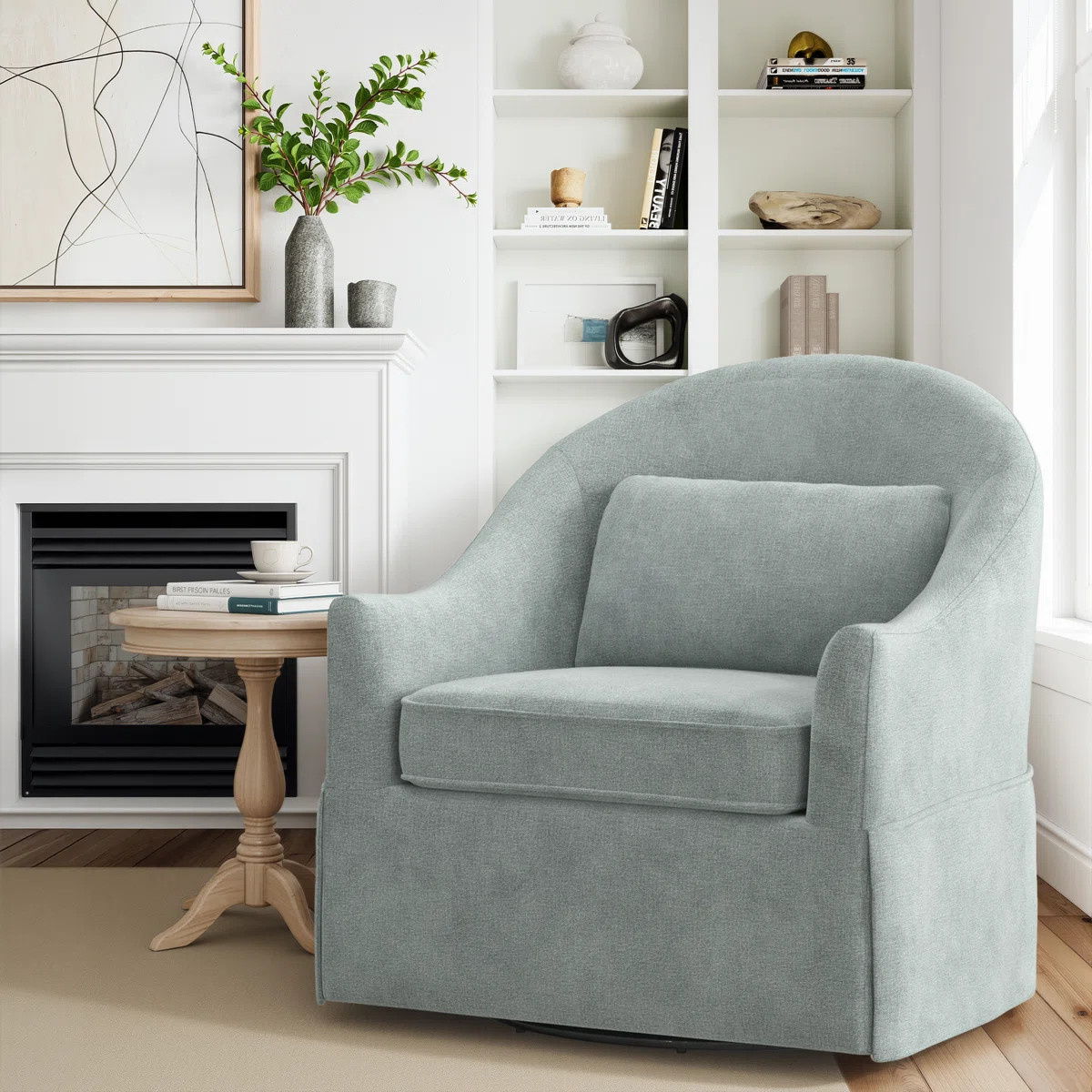 Martha 30.3" W Skirted Swivel Accent Barrel Chair With Lumbar Pillow | Wayfair North America