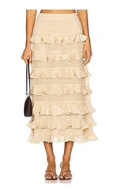 Zimmermann Lace Frill Midi Skirt in Metallic Gold from Revolve.com | Revolve Clothing (Global)