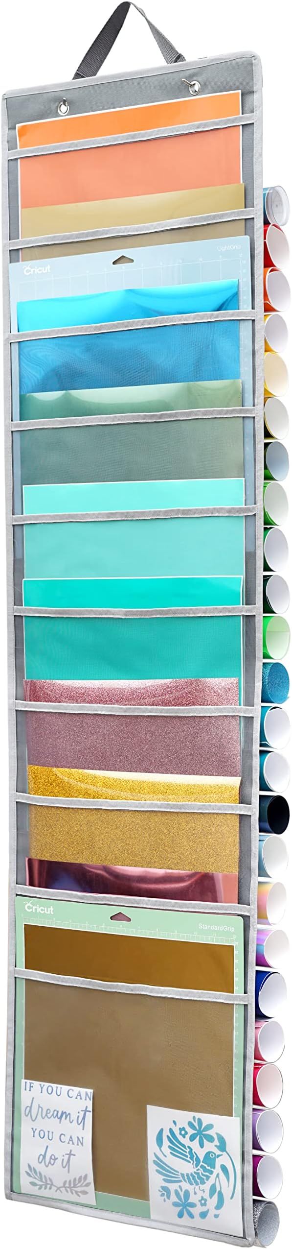 Hanging Vinyl Organizer, Double-Sided, ZENXUS 25 Compartments Roll Storage, Backside 10 Pockets f... | Amazon (US)