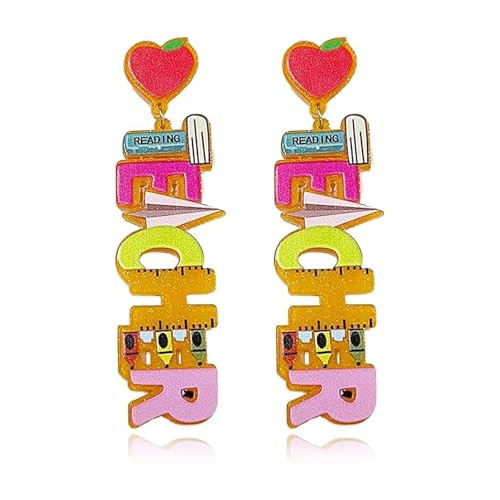 Teacher Earrings Acrylic Teacher Earrings Lightweight Fun Hypoallergenic Earrings Stationery Design Match Daily Outfits Teacher's Day Back to School Jewelry for Teacher Student Gifts (teacher earrings) | Amazon (US)