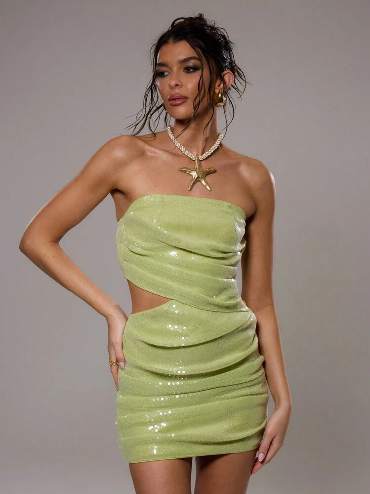 MUSERA Sequin Bandeau Draped Mini Dress Summer Y2k Ibiza Vacation | SHEIN