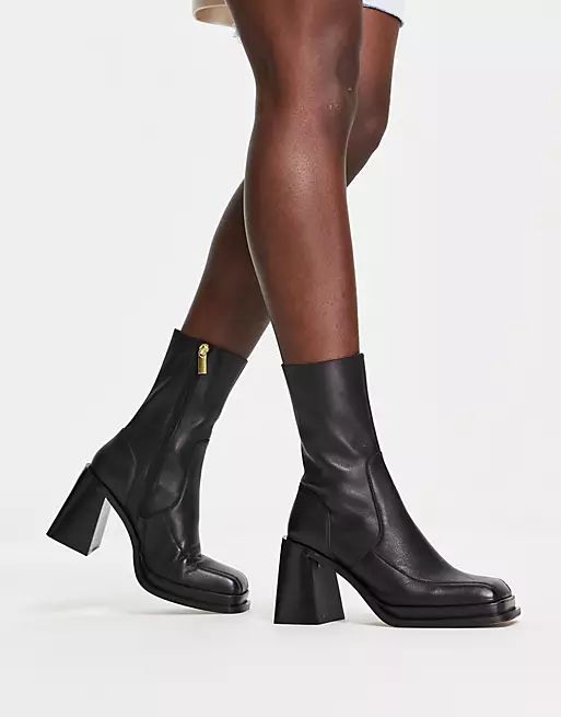 ASOS DESIGN Restore leather mid-heel boots in black | ASOS (Global)