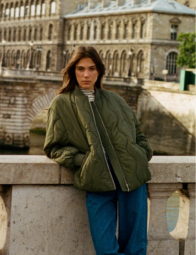 Khaki Green Quilted Bomber Jacket | Nobody's Child