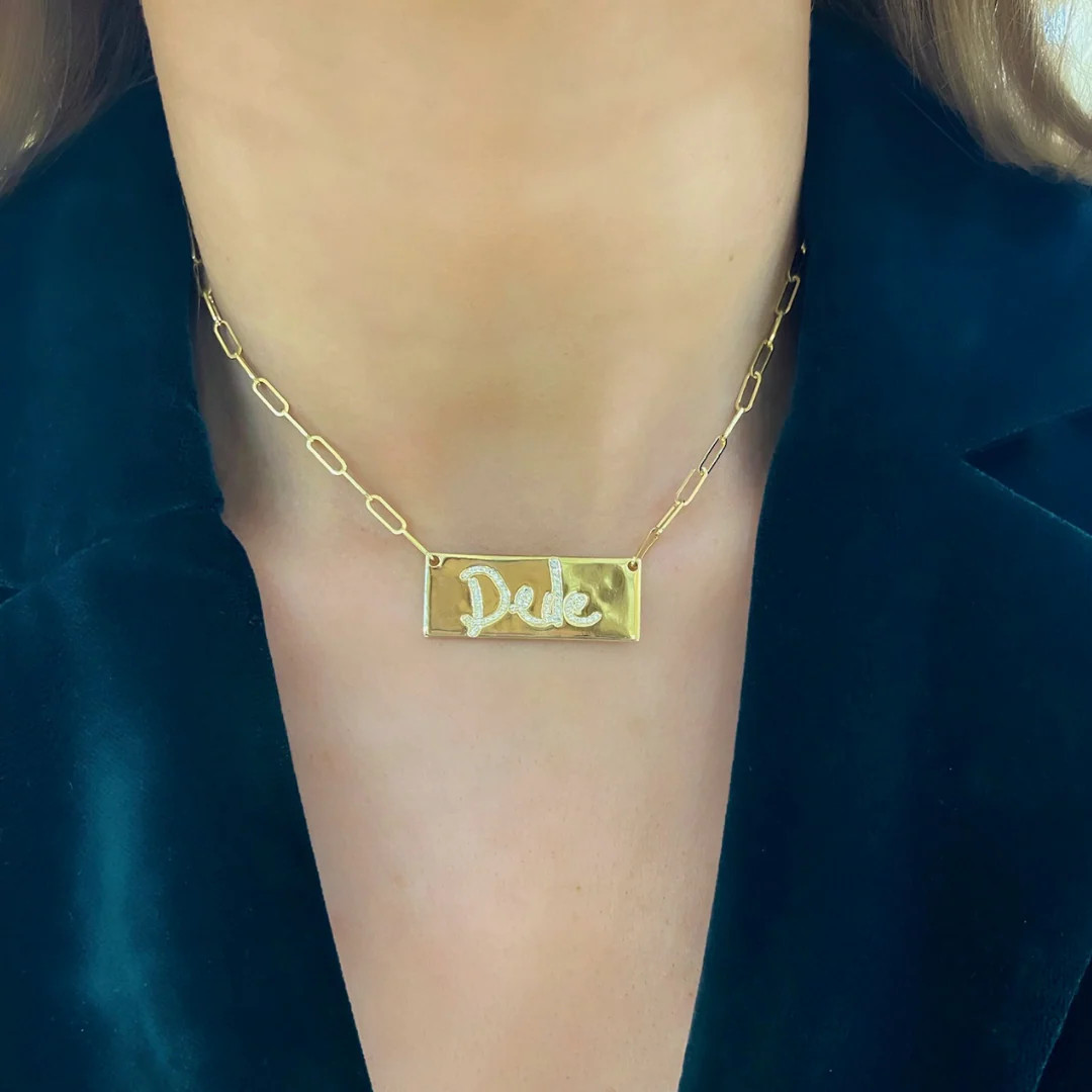 Custom Handwritten Diamond Bar Name Necklace Design DEPOSIT ONLY | RW Fine Jewelry