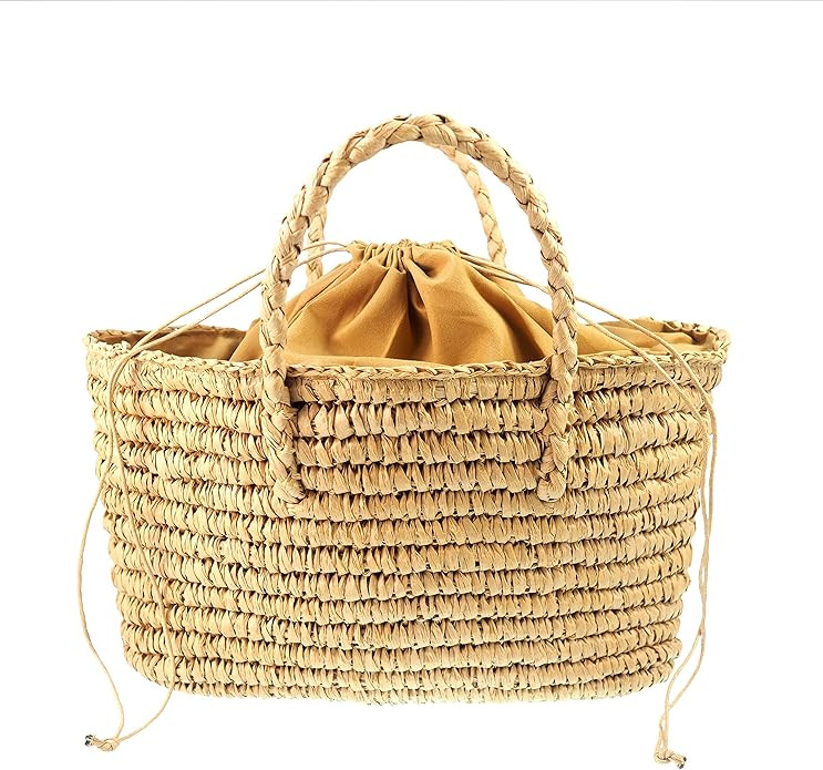 Handwoven Straw Vintage Tote Basket Purse Bag Straw Beach Bag Natural Casual Handbag Shoulder Bag... | Amazon (US)