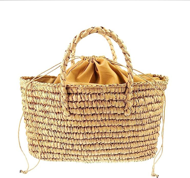Handwoven Straw Vintage Tote Basket Purse Bag Straw Beach Bag Natural Casual Handbag Shoulder Bag... | Amazon (US)