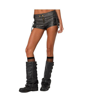 Women's Washed Faux Leather Micro Cargo Shorts | Macy's