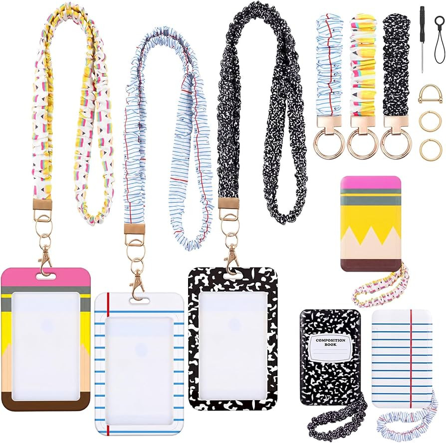 Sabary 3 Packs Teacher Scrunchie Lanyards with ID Holder Back to School Scrunchie Lanyard Breakaw... | Amazon (US)