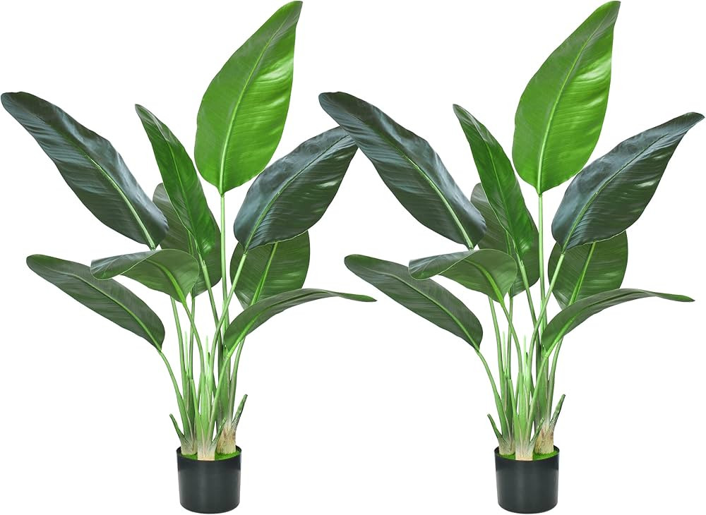 2Packs 4FT Artificial Bird of Paradise Plant,Faux Palm Tree Potted Plant with Real Touch Leaves,F... | Amazon (US)